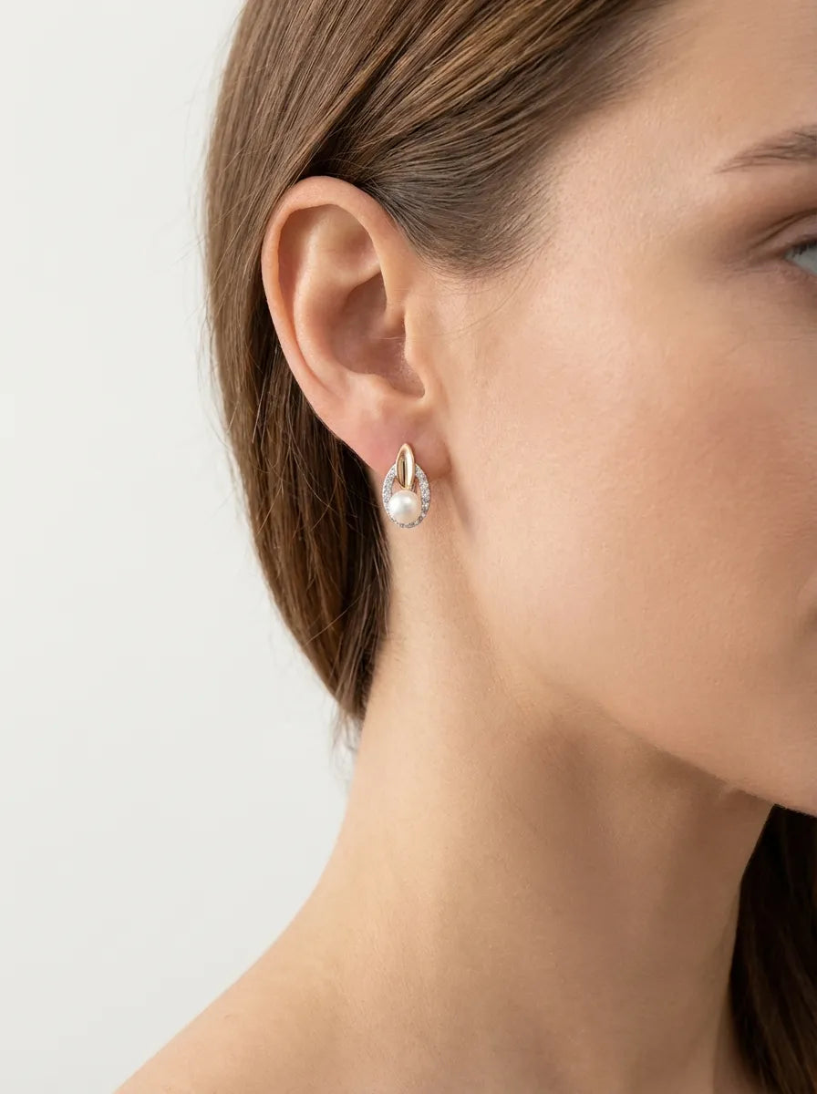 925 sidabro auskarai su perlu ir aukso spalvos detale