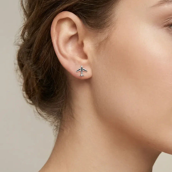 sidabriniai auskarai lėktuvo formos