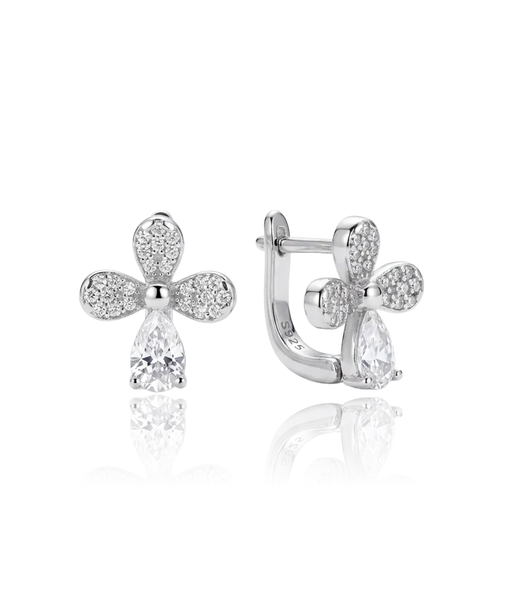 sidabriniai auskarai kryžiukas su cirkoniais