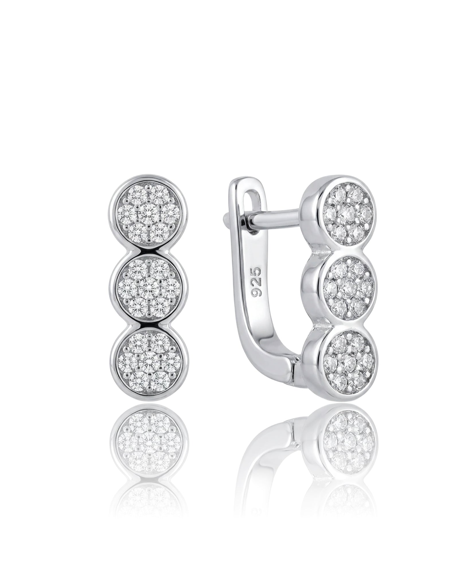 sidabriniai trigubi auskarai su cirkoniais