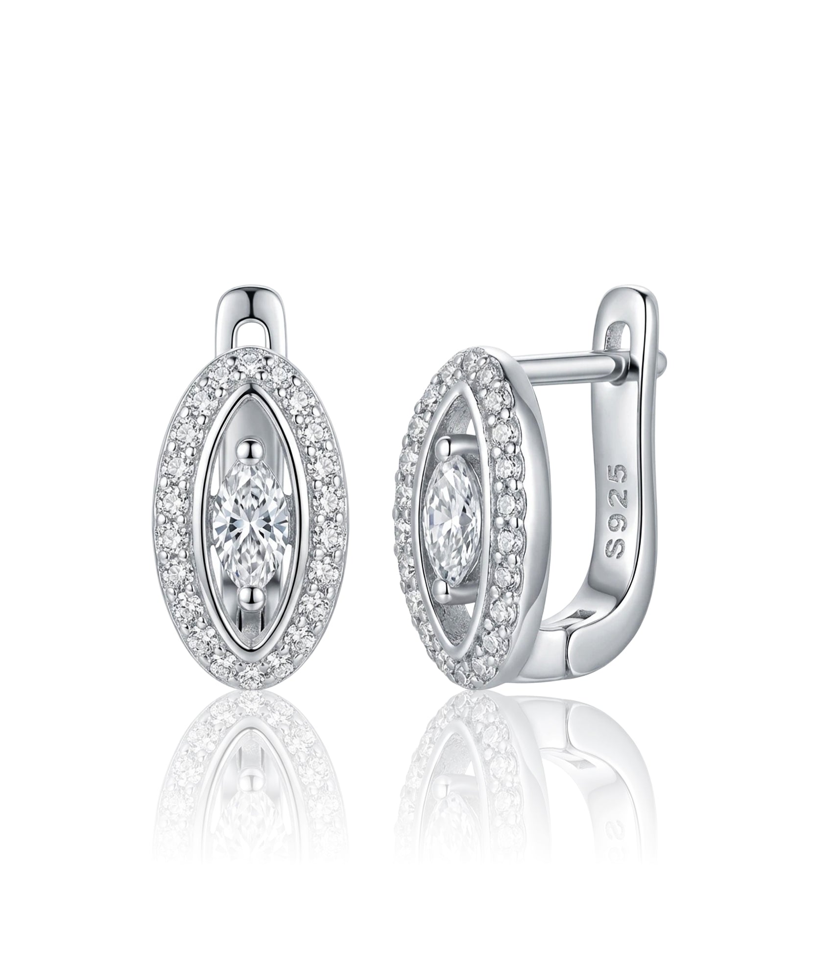 sidabriniai auskarai su ovalo formos cirkoniais