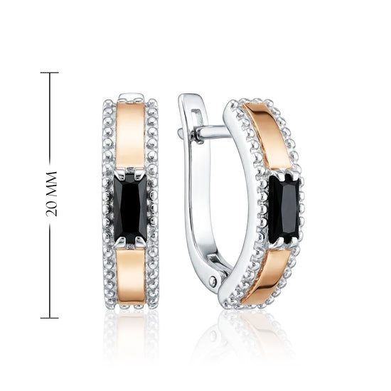 moteriški sidabriniai auskarai su tamsiu akmeniu