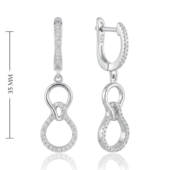 sidabriniai auskarai su persipinančia kilpa ir cirkoniais