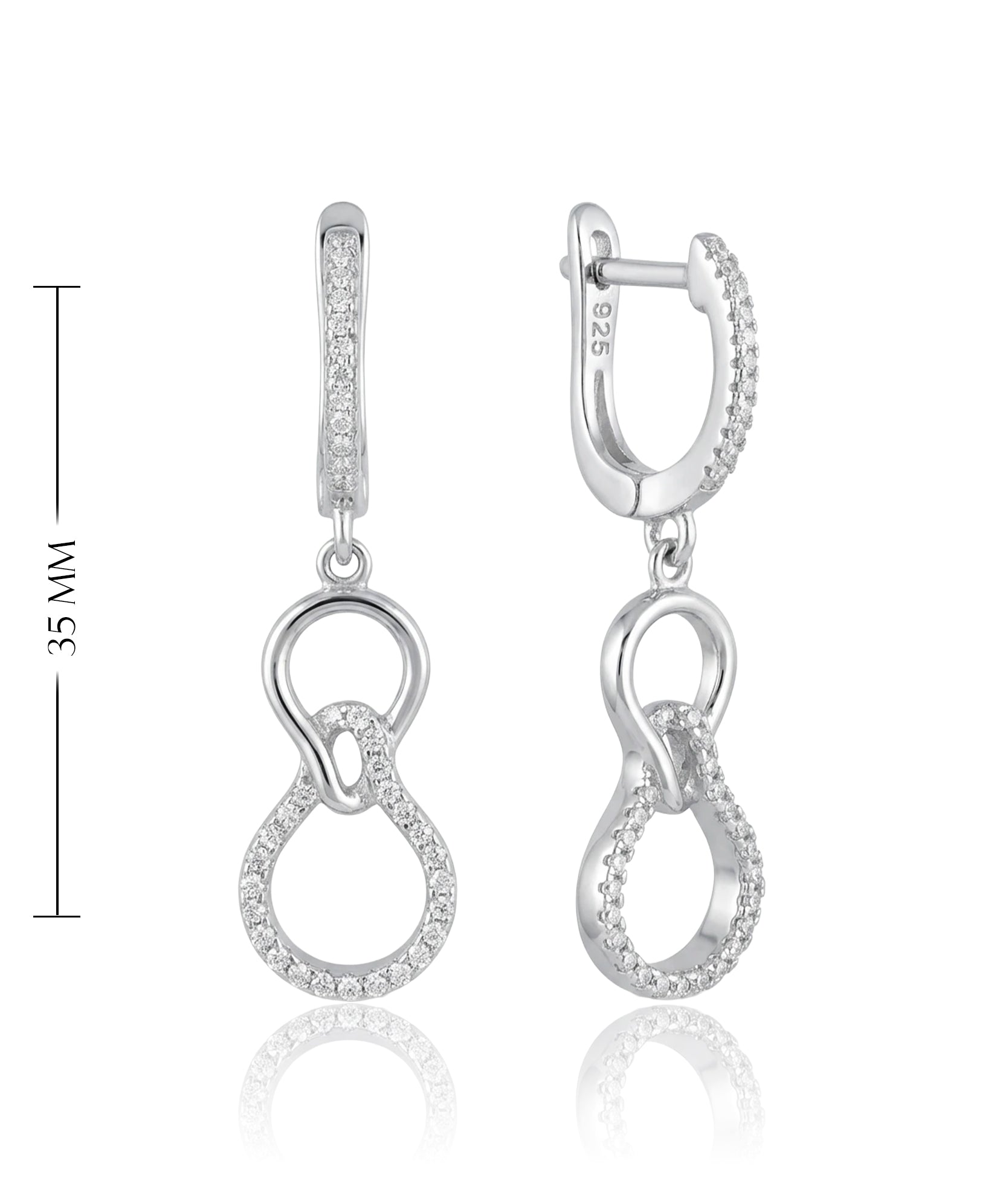 sidabriniai auskarai su persipinančia kilpa ir cirkoniais