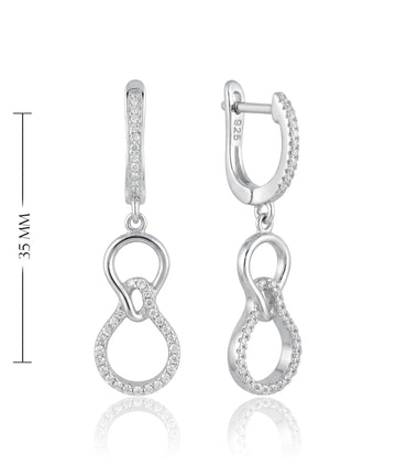 sidabriniai auskarai su persipinančia kilpa ir cirkoniais