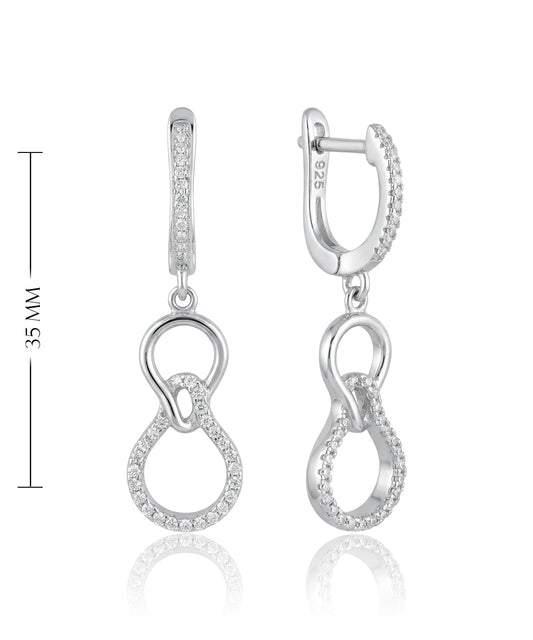 sidabriniai auskarai su persipinančia kilpa ir cirkoniais