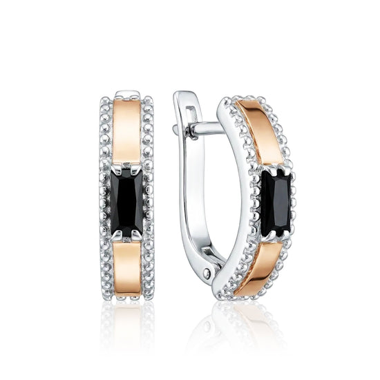 sidabriniai auskarai su juodu akmeniu