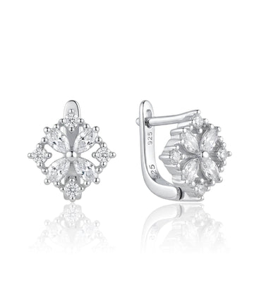 sidabriniai auskarai gėlės formos su cirkoniais