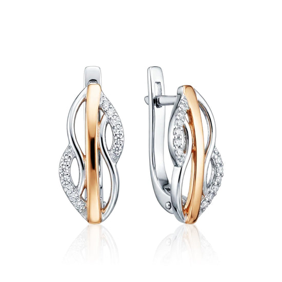 sidabriniai auskarai su aukso spalvos detalėmis