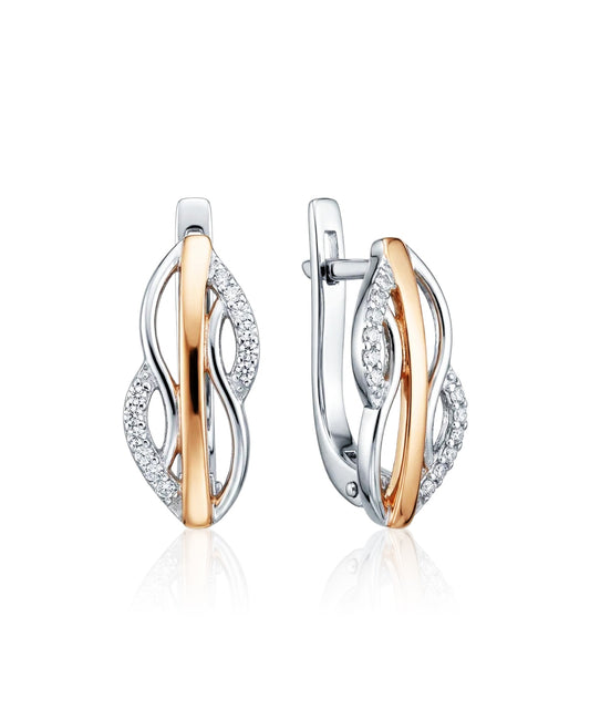 sidabriniai auskarai su aukso spalvos detalėmis