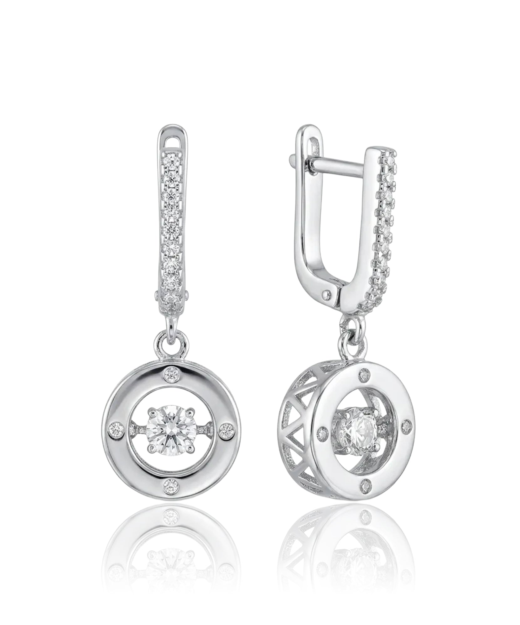 sidabriniai auskarai su judančiu cirkoniu