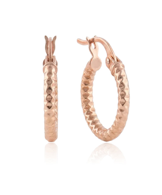 Textured rose gold earrings 18 mm