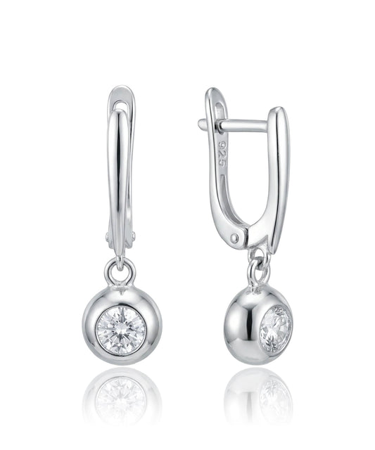 sidabriniai auskarai su kabančiu cirkoniu