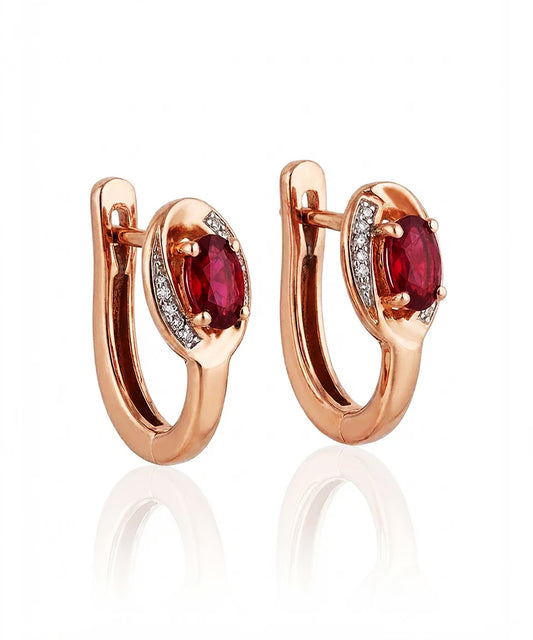 Rose gold earrings with rubies and white diamonds