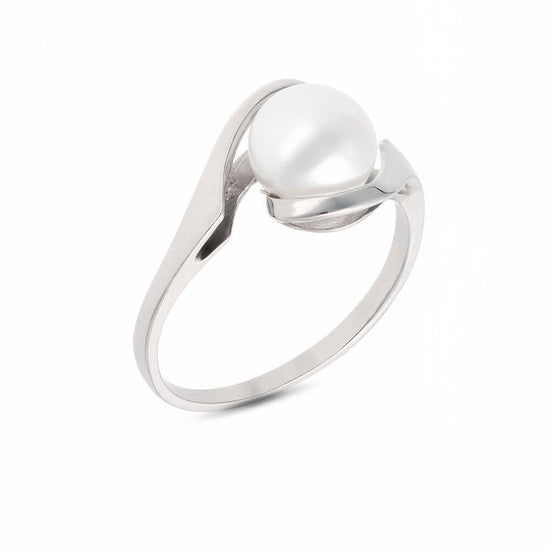 Baltas auksinis žiedas su natūraliu perlu – elegantiškas aksesuaras