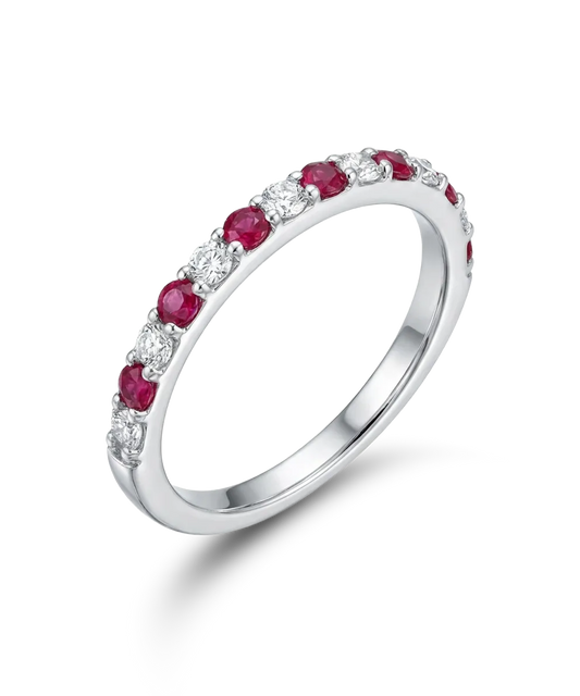 Balto aukso žiedas su rubinais ir briliantais