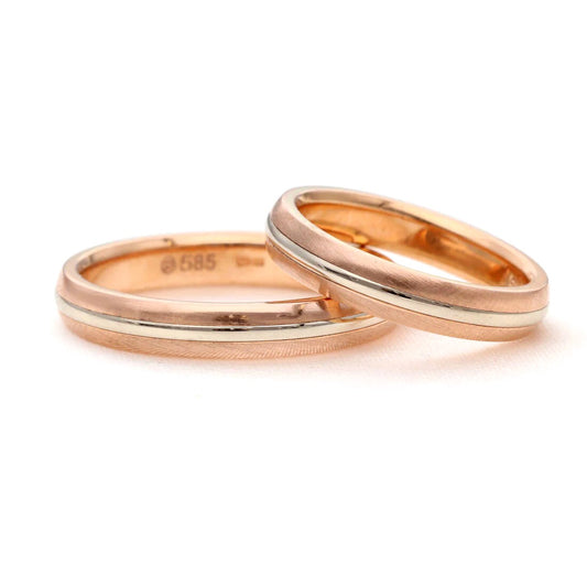 viejų spalvų vestuviniai žiedai – rožinis ir baltas auksas, 4 mm