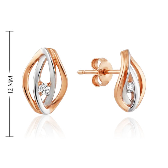 Dvispalviai auksiniai auskarai ant ausies