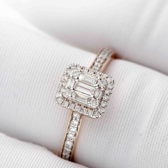 Elegantiškas žiedas su spindinčiu kvadratiniu akmeniu
