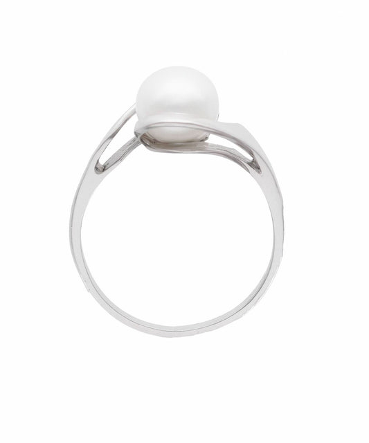 Klasikinio stiliaus žiedas su perlu – balto aukso papuošalas