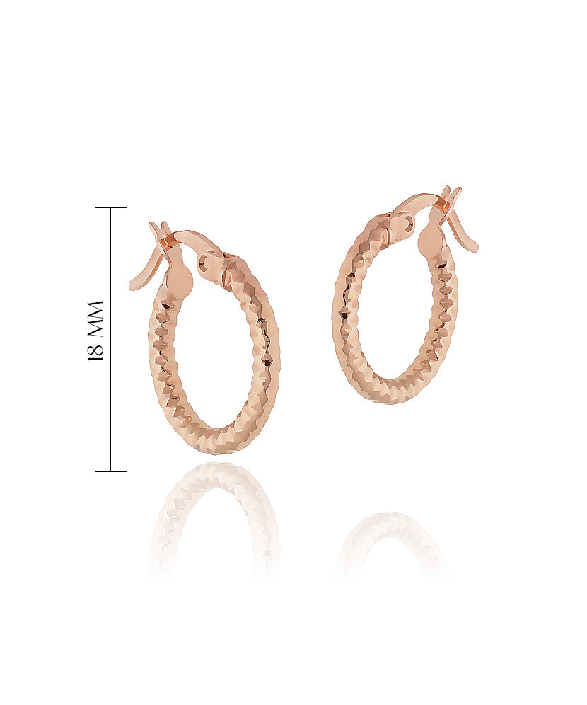 Faktūrinio rašto rožinio aukso 18 mm auskarai