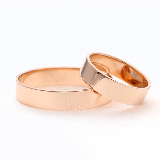 Klasikiniai lygūs 5 mm vestuviniai žiedai iš rožinio aukso