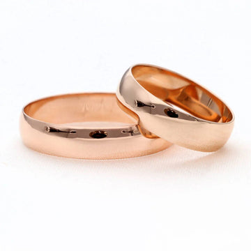 Klasikiniai rožinio aukso vestuviniai žiedai, 5 mm, pusiau apvalus komforto profilis