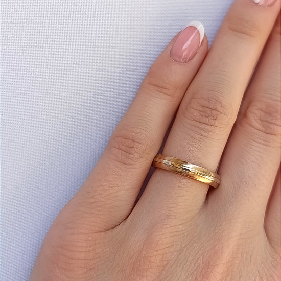 Rožinio ir balto aukso klasikiniai žiedai porai, 4 mm