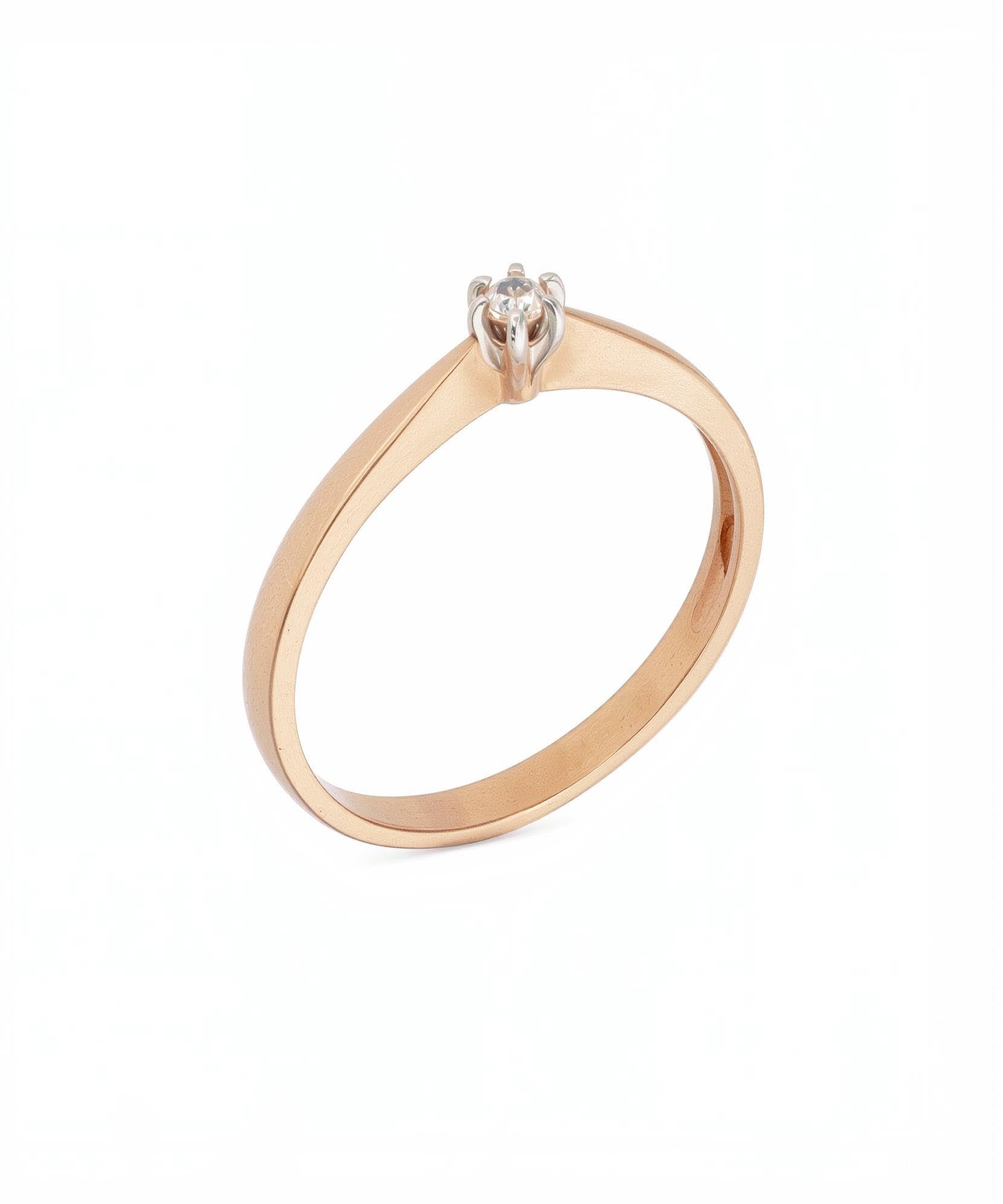 Klasikinis rožinio aukso žiedas su vienu briliantu