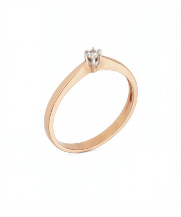 Klasikinis rožinio aukso žiedas su vienu briliantu
