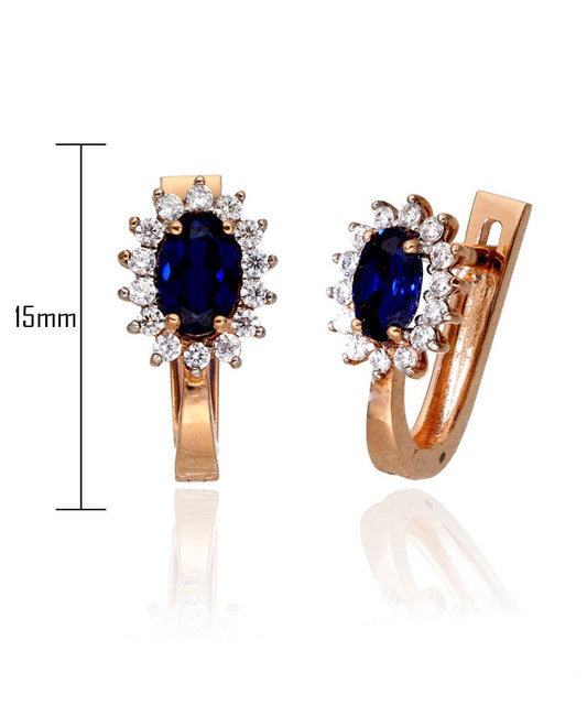 Ovalaus mėlyno akmens auskarai