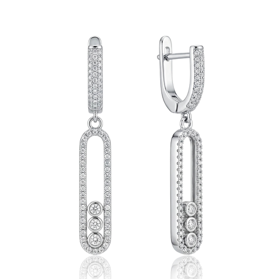 sidabriniai auskarai su pailgu dizainu ir cirkoniais