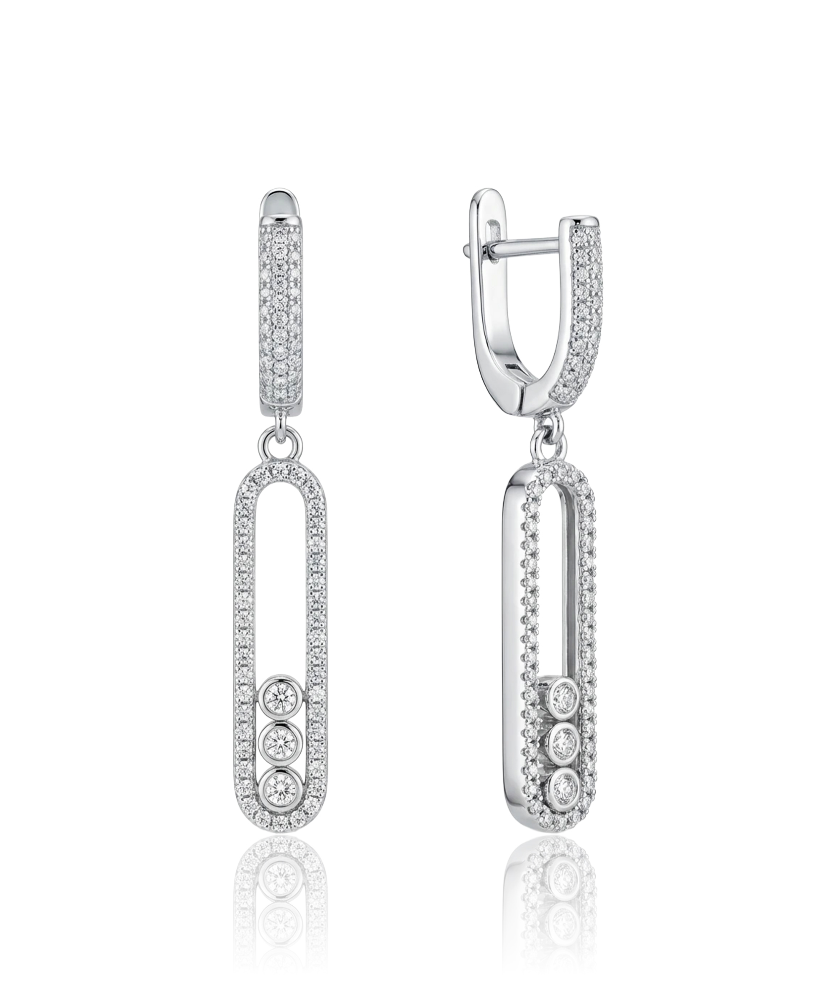 sidabriniai auskarai su pailgu dizainu ir cirkoniais