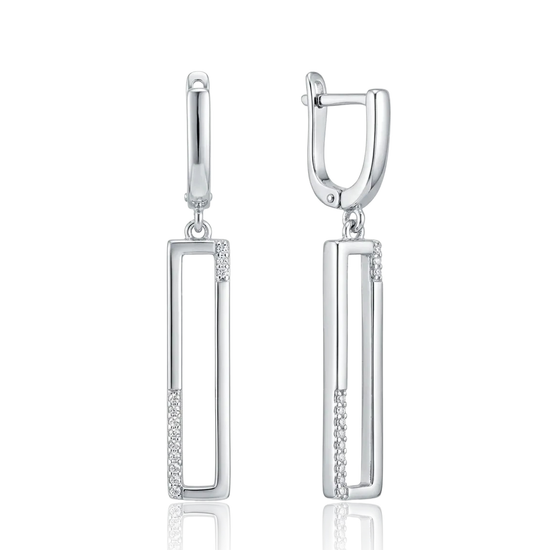 sidabriniai auskarai su stačiakampio dizainu ir cirkoniais