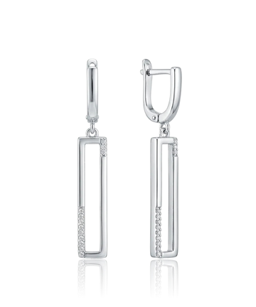 sidabriniai auskarai su stačiakampio dizainu ir cirkoniais