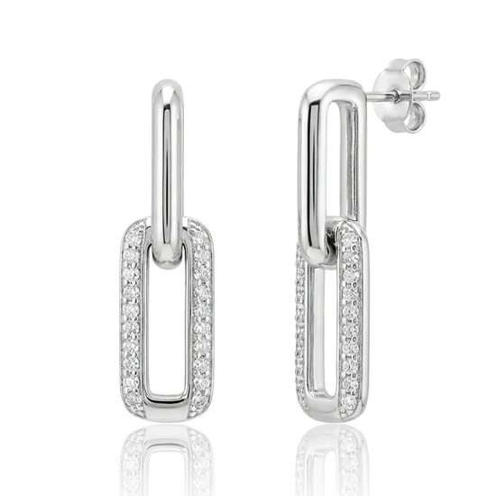 sidabriniai auskarai su grandinėlės dizainu ir cirkoniais