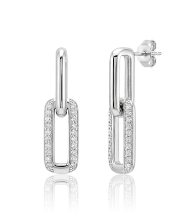 sidabriniai auskarai su grandinėlės dizainu ir cirkoniais