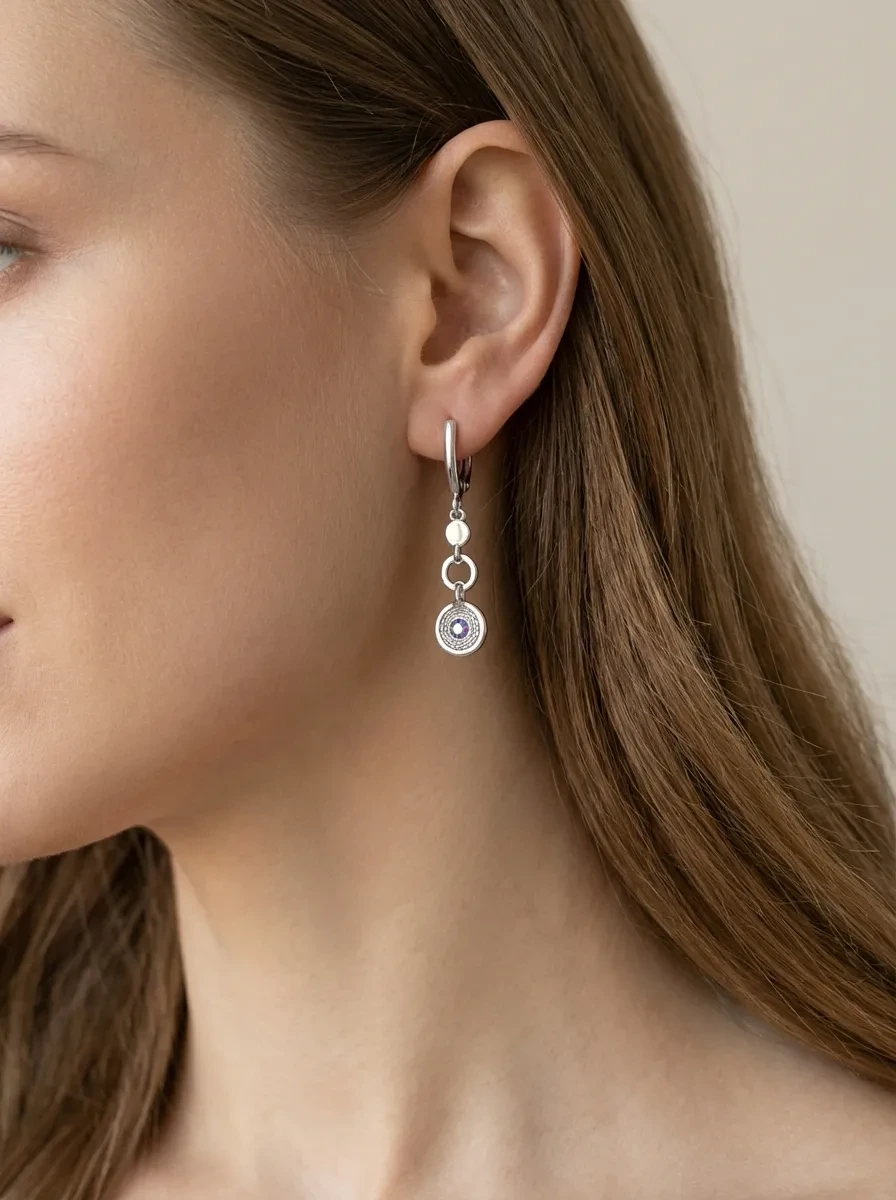 925 sidabro auskarai su spalvotu akmeniu