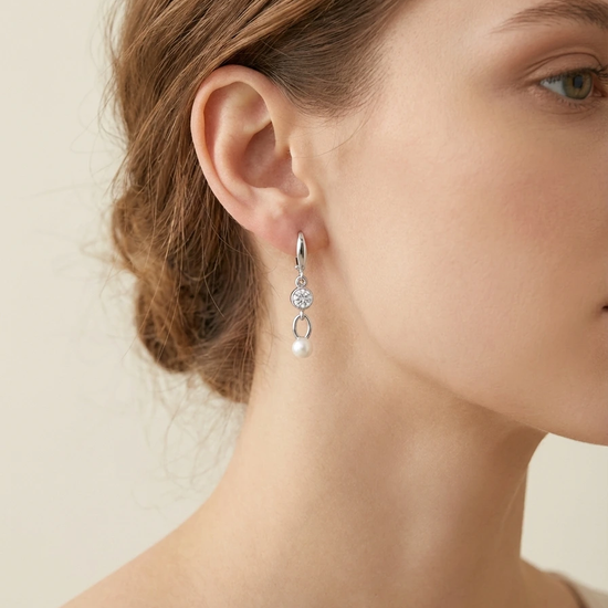 sidabriniai auskarai su perlu ir cirkoniu