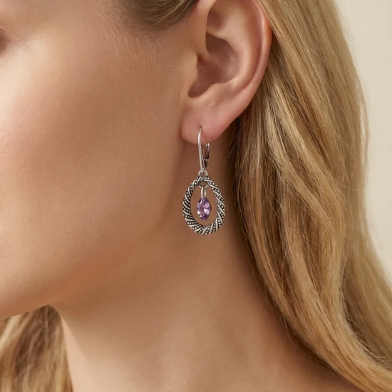 sidabriniai auskarai su violetiniu ametistu