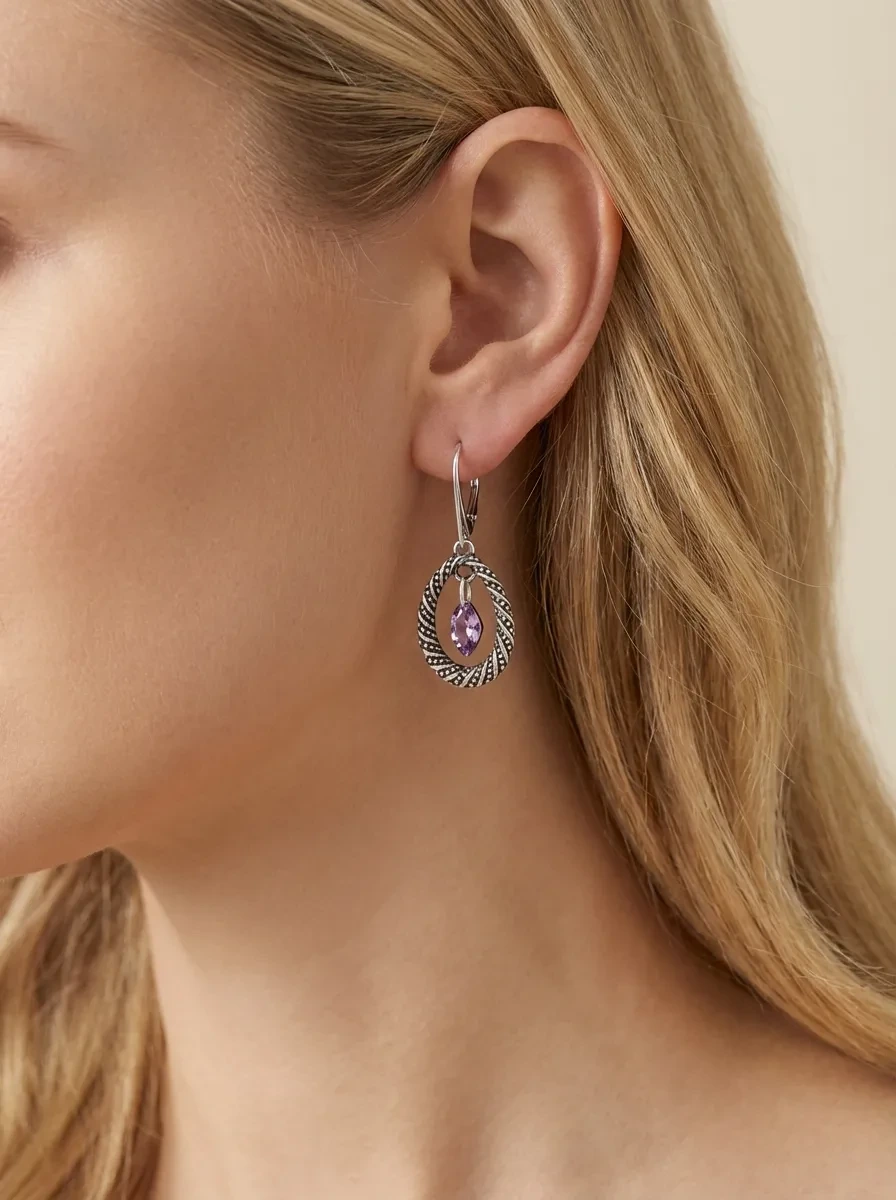 sidabriniai auskarai su violetiniu ametistu