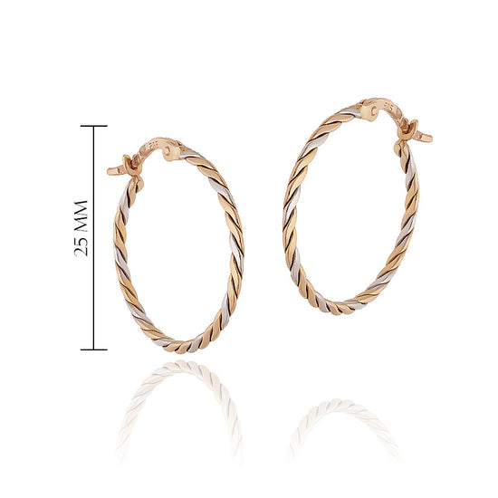 Dviejų atspalvių pinti aukso auskarai 25 mm