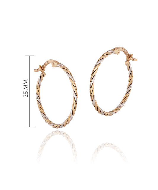 Dviejų atspalvių pinti aukso auskarai 25 mm