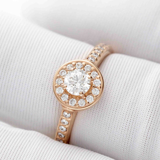 Prabangus rožinio aukso žiedas, pagamintas rankomis