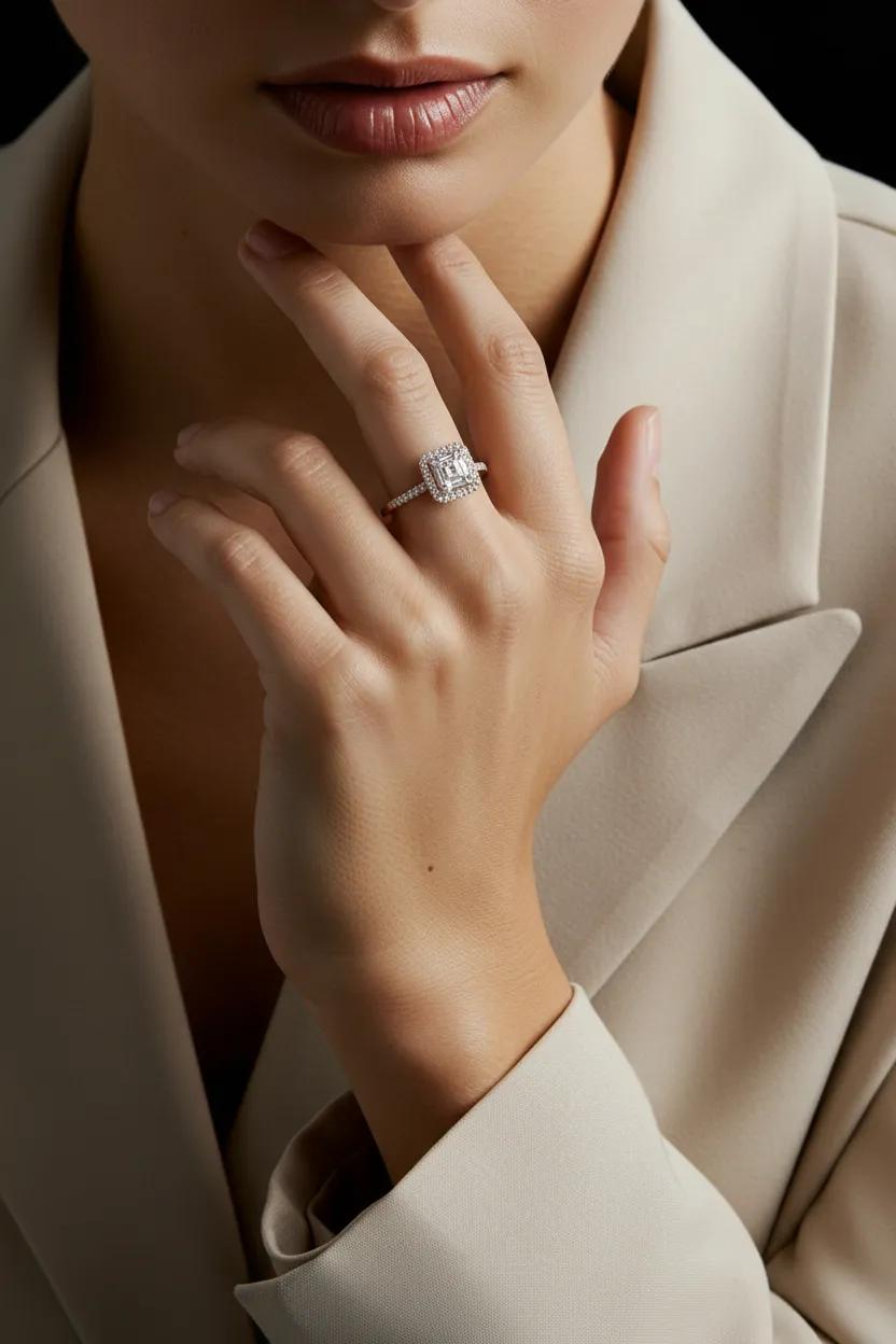 Prabangus sužadėtuvių žiedas su akmenų apvadu