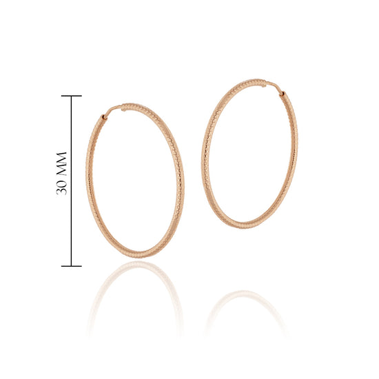 Raštuoti rožinio aukso auskarai 30 mm
