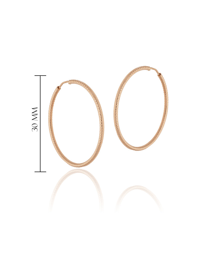 Raštuoti rožinio aukso auskarai 30 mm