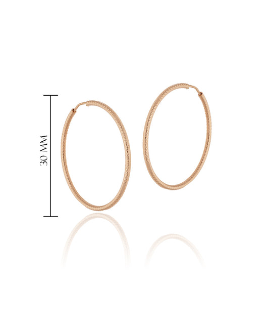 Raštuoti rožinio aukso auskarai 30 mm