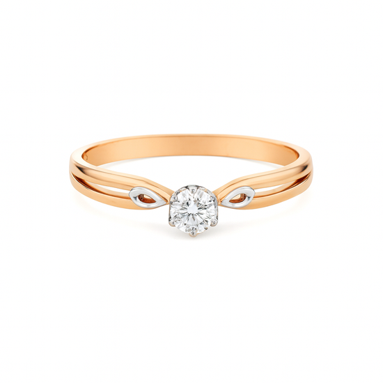 Raudono aukso žiedas su 0.23 ct deimantu – lapelių forma