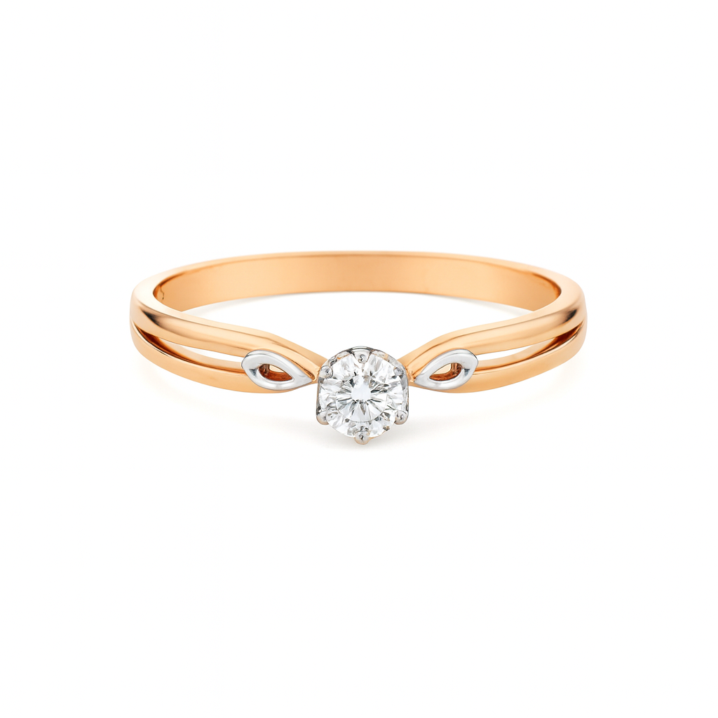 Raudono aukso žiedas su 0.23 ct deimantu – lapelių forma